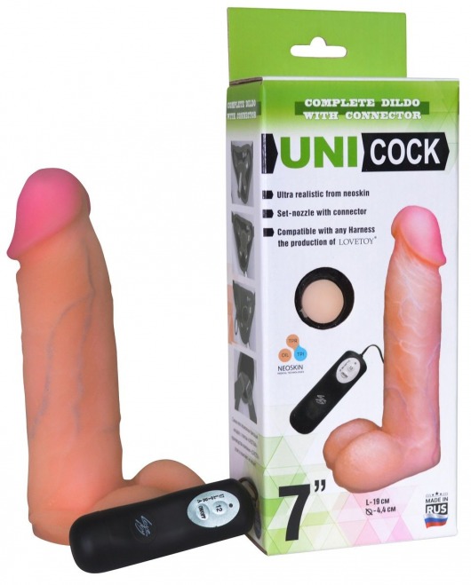 Фаллическая насадка Харнесс UNICOCK 7  с вибрацией - 19 см. - LOVETOY (А-Полимер) - купить с доставкой в Ульяновске