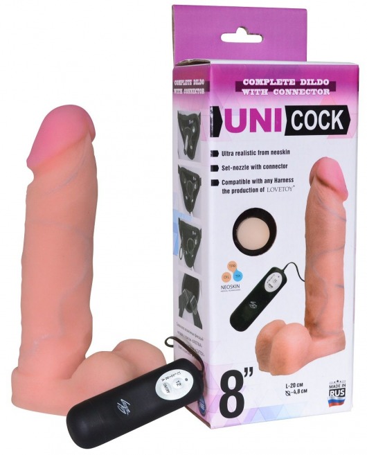 Фаллическая насадка Харнесс UNICOCK 8  с вибрацией - 20 см. - LOVETOY (А-Полимер) - купить с доставкой в Ульяновске