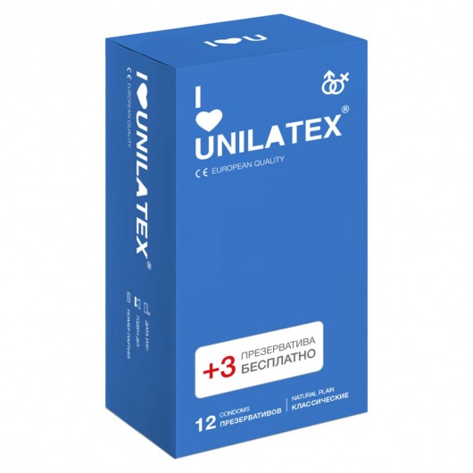 Классические презервативы Unilatex Natural Plain - 12 шт. + 3 шт. в подарок - Unilatex - купить с доставкой в Ульяновске