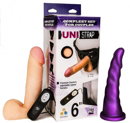 Вибрострапон с двумя насадками UniStrap - 18 и 18 см. - LOVETOY (А-Полимер) - купить с доставкой в Ульяновске