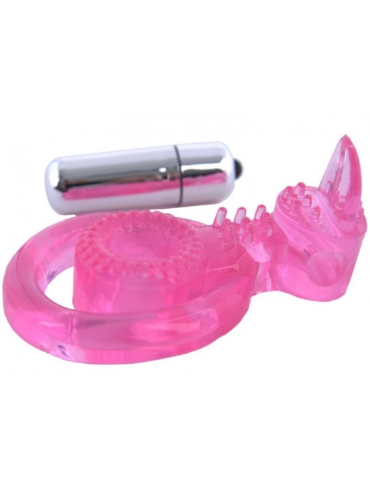 Розовая вибронасадка со стимулятор клитора   Язычок - Toyfa Basic - в Ульяновске купить с доставкой