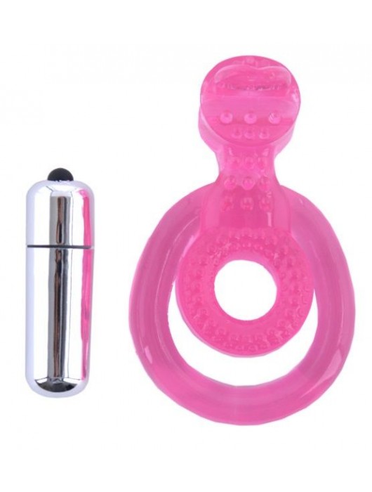 Розовая вибронасадка со стимулятор клитора   Язычок - Toyfa Basic - в Ульяновске купить с доставкой