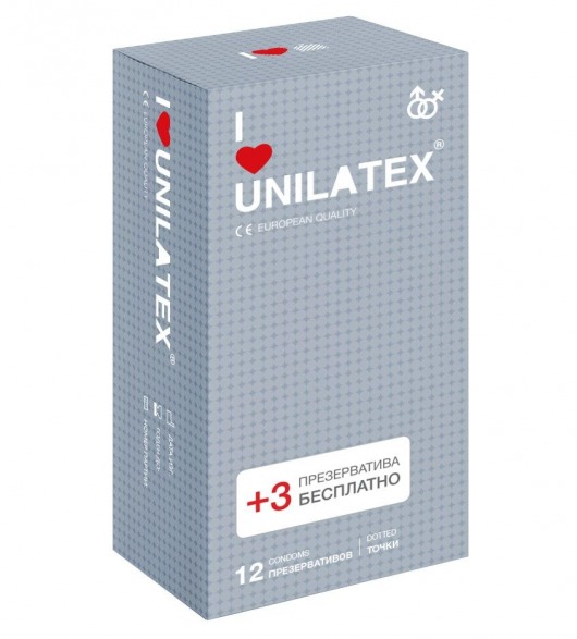 Презервативы с точками Unilatex Dotted - 12 шт. + 3 шт. в подарок - Unilatex - купить с доставкой в Ульяновске