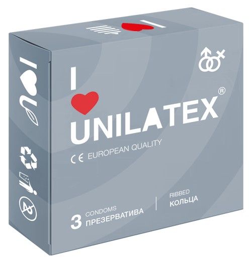 Презервативы с рёбрами Unilatex Ribbed - 3 шт. - Unilatex - купить с доставкой в Ульяновске