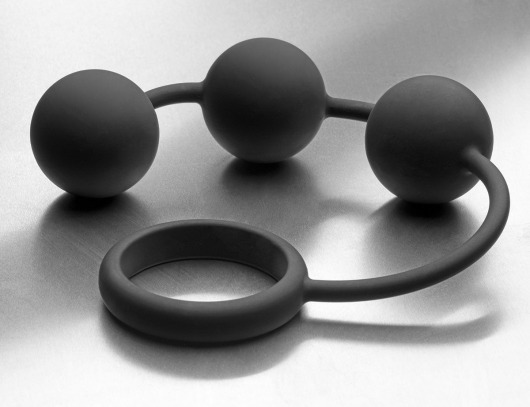 Анальные шарики Tom of Finland Silicone Cock Ring with 3 Weighted Balls - Доминирующее кольцо
