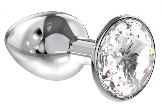 Малая серебристая анальная пробка Diamond Clear Sparkle Small с прозрачным кристаллом - 7 см. - Lola Games - купить с доставкой в Ульяновске