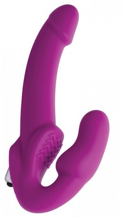 Ярко-розовый безремневой вибрострапон Evoke Vibrating Strapless Silicone Strap-on Dildo - XR Brands - купить с доставкой в Ульяновске