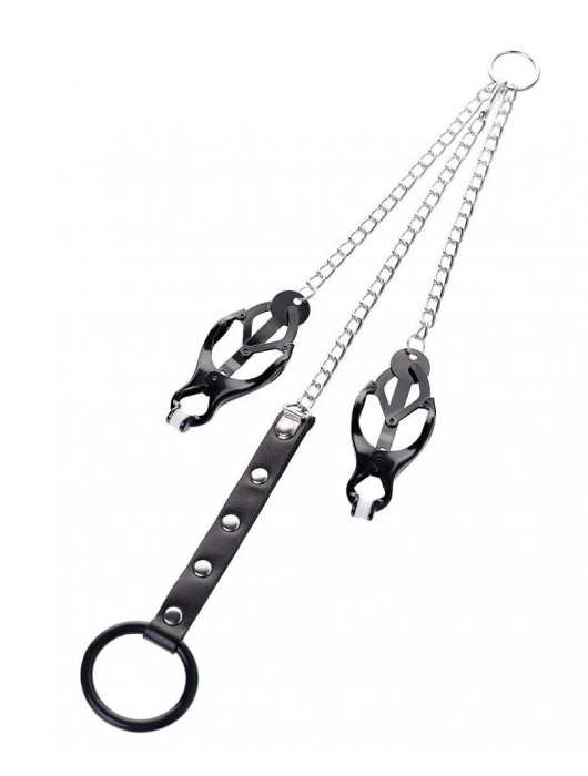 Черно-серебристые зажимы для сосков с кольцом для пениса TOYFA Metal - ToyFa - купить с доставкой в Ульяновске